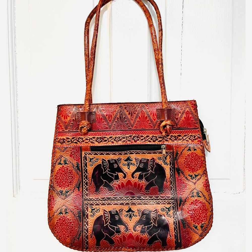 PURE‎ Shantiniketan Leather Large Tote Bag Medium Elephant Handmade Indian Purse